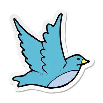Sticker of a cartoon flying bird Stock Illustration