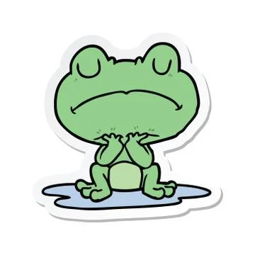 Sticker of a cartoon frog in puddle Stock Illustration