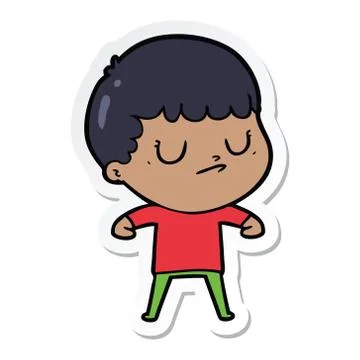 Sticker of a cartoon grumpy boy イラスト素材