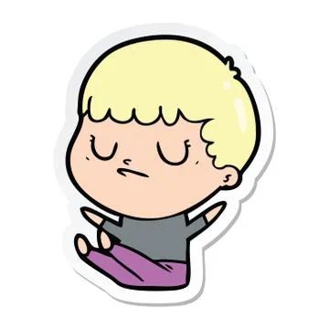 Sticker of a cartoon grumpy boy Illustrazione stock