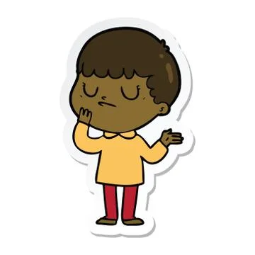 Sticker of a cartoon grumpy boy Stock Illustration