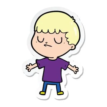 Sticker of a cartoon grumpy boy Stock Illustration