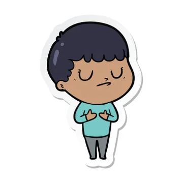 Sticker of a cartoon grumpy boy イラスト素材