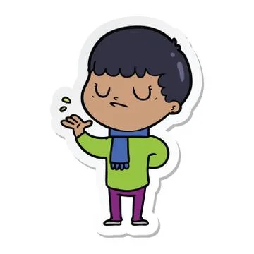 Sticker of a cartoon grumpy boy Illustrazione stock