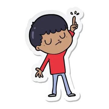 Sticker of a cartoon grumpy boy Illustrazione stock