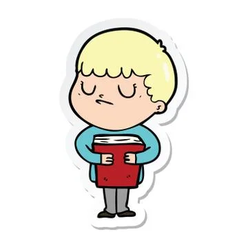 Sticker of a cartoon grumpy boy Stock Illustration