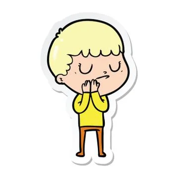 Sticker of a cartoon grumpy boy Stock Illustration