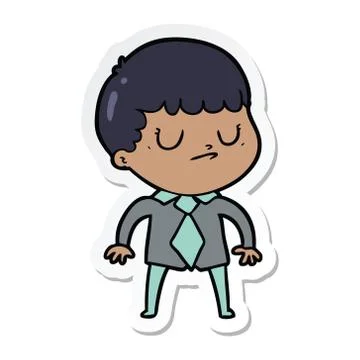 Sticker of a cartoon grumpy boy Stock Illustration