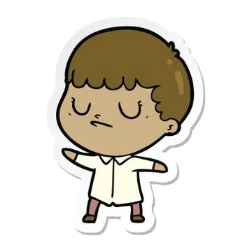 Sticker of a cartoon grumpy boy イラスト素材
