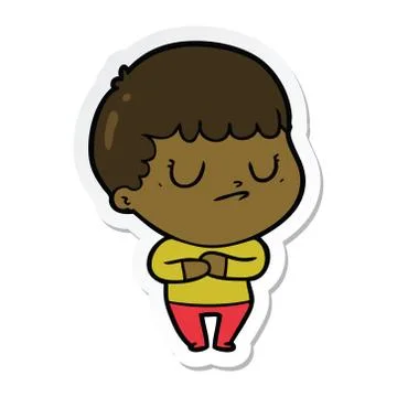 Sticker of a cartoon grumpy boy イラスト素材