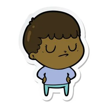 Sticker of a cartoon grumpy boy Stock Illustration