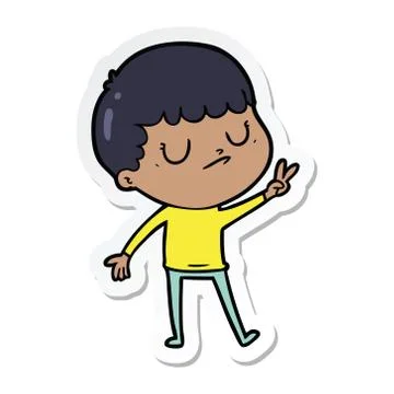 Sticker of a cartoon grumpy boy Illustrazione stock