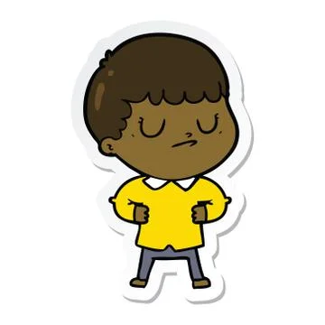 Sticker of a cartoon grumpy boy イラスト素材