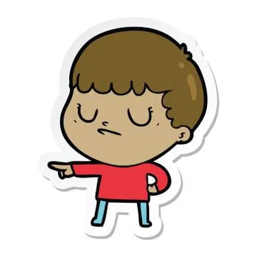 Sticker of a cartoon grumpy boy イラスト素材