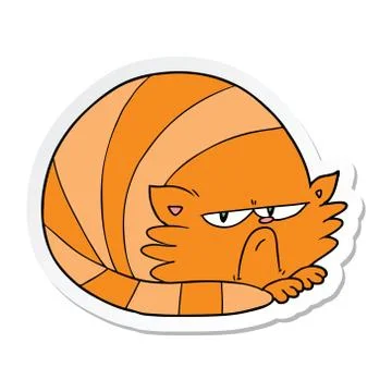 Sticker of a cartoon grumpy cat Illustrazione stock