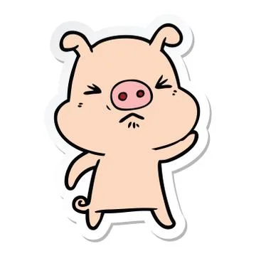 Sticker of a cartoon grumpy pig 스톡 일러스트