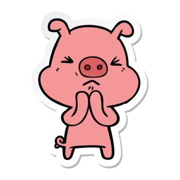 Sticker of a cartoon grumpy pig Stock Illustration