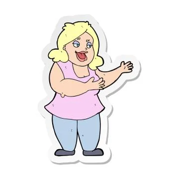 Sticker of a cartoon happy fat woman Stock Illustration