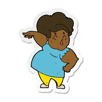 Sticker of a cartoon happy overweight lady Stock Illustration