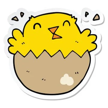 Sticker of a cartoon hatching chick Stock Illustration