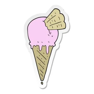 Sticker of a cartoon ice cream cone Stock Illustration