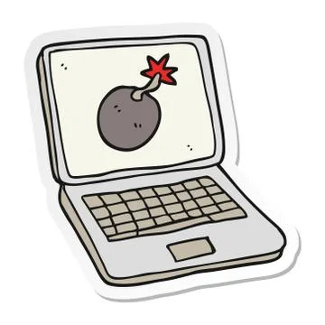 Sticker of a cartoon laptop computer with error screen Stock Illustration