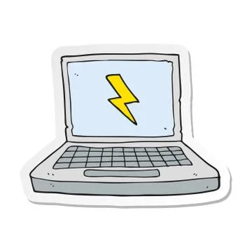 Sticker of a cartoon laptop computer Stock Illustration