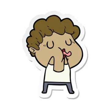 Sticker of a cartoon man pulling face 스톡 일러스트