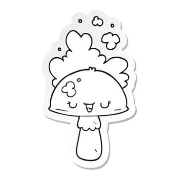 Sticker of a cartoon mushroom with spoor cloud Stock Illustration