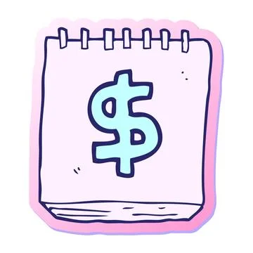 Sticker of a cartoon note pad with dollar symbol in bright neon color Stock Illustration