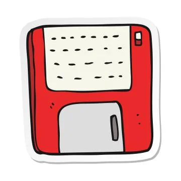 Sticker of a cartoon old computer disk Stock Illustration
