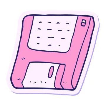 Sticker of a cartoon old computer disk in bright neon color Stock Illustration