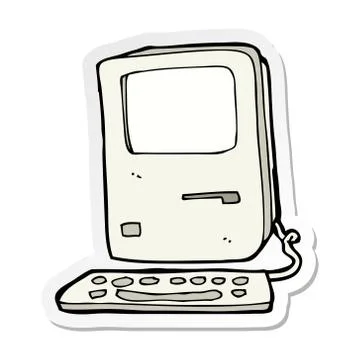 Sticker of a cartoon old computer Stock Illustration
