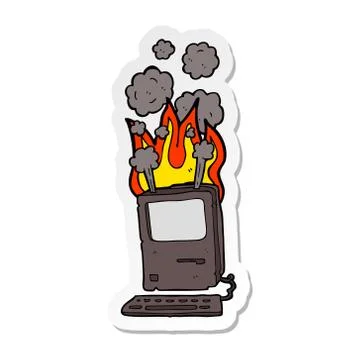 Sticker of a cartoon old computer 스톡 일러스트