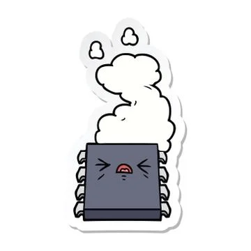 Sticker of a cartoon overheating computer chip Stock Illustration