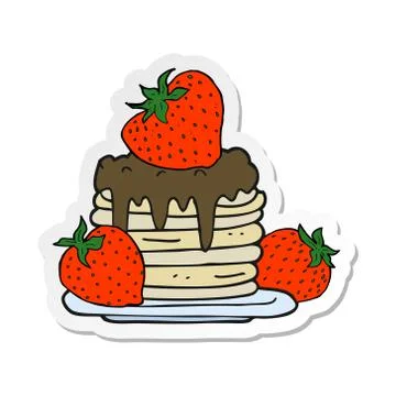 Sticker of a cartoon pancake stack with strawberries Stock Illustration