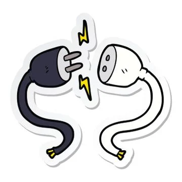 Sticker of a cartoon plug and socket Illustrazione stock
