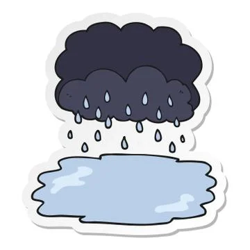 Sticker of a cartoon rain cloud Stock Illustration