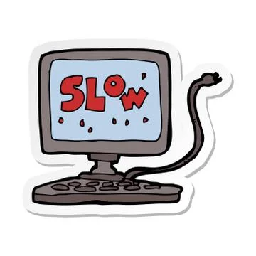 Sticker of a cartoon slow computer Stock Illustration