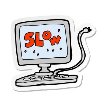 Sticker of a cartoon slow computer 스톡 일러스트
