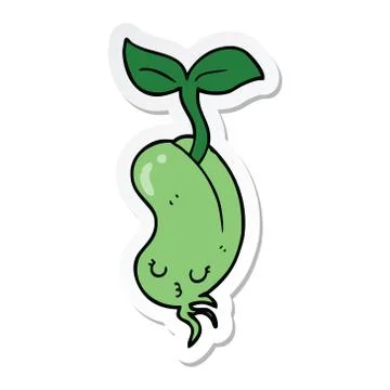Sticker of a cartoon sprouting bean Stock Illustration