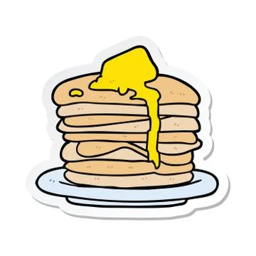 Sticker of a cartoon stack of pancakes Stock Illustration