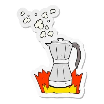 Sticker of a cartoon stovetop espresso maker Stock Illustration