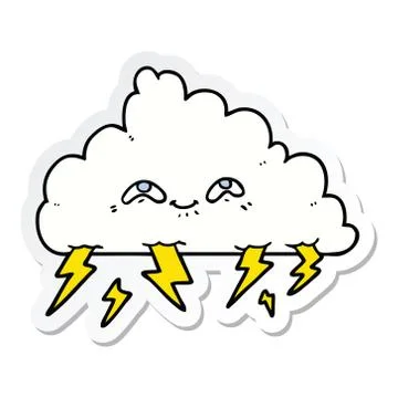 Sticker of a cartoon thundercloud Stock Illustration