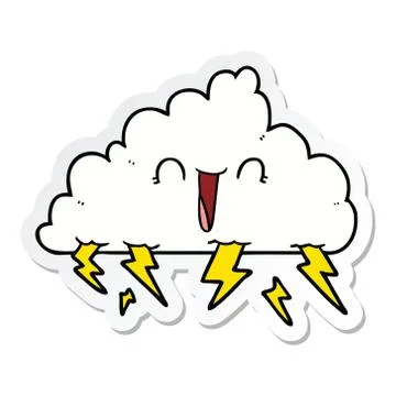 Sticker of a cartoon thundercloud Stock Illustration