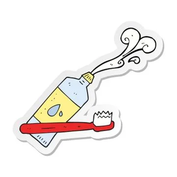 Sticker of a cartoon toothbrush and toothpaste Stock Illustration
