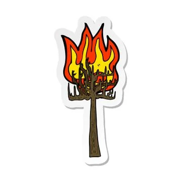 Sticker of a cartoon tree on fire Illustrazione stock