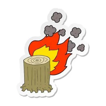 Sticker of a cartoon tree stump on fire Stock Illustration