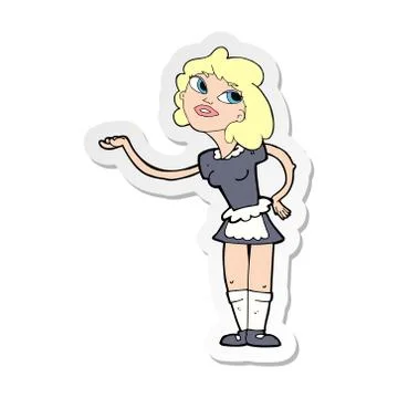 Sticker of a cartoon waitress serving Stock Illustration