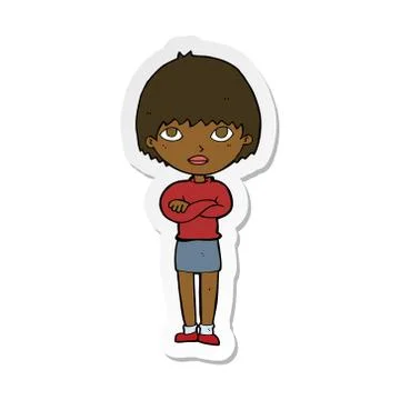 Sticker of a cartoon woman with crossed arms Stock Illustration